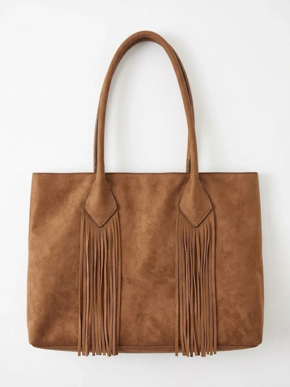 Faux-Suede Fringe Tote Bag in Brown
